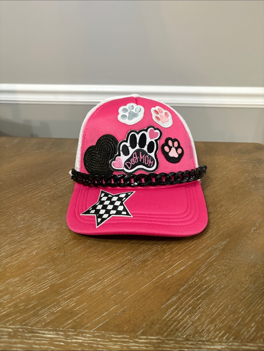 Pink Trucker Hat with Paw Print Patches New